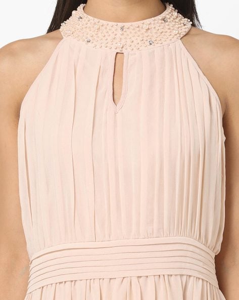 peach high neck dress