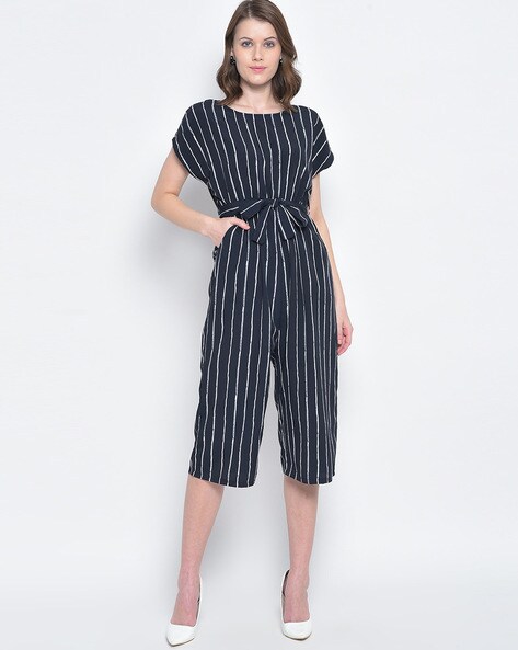 striped jumpsuit with sleeves