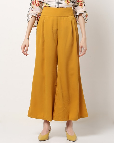 Mustard Solid Rayon Palazzo - Mirraw - 3554509