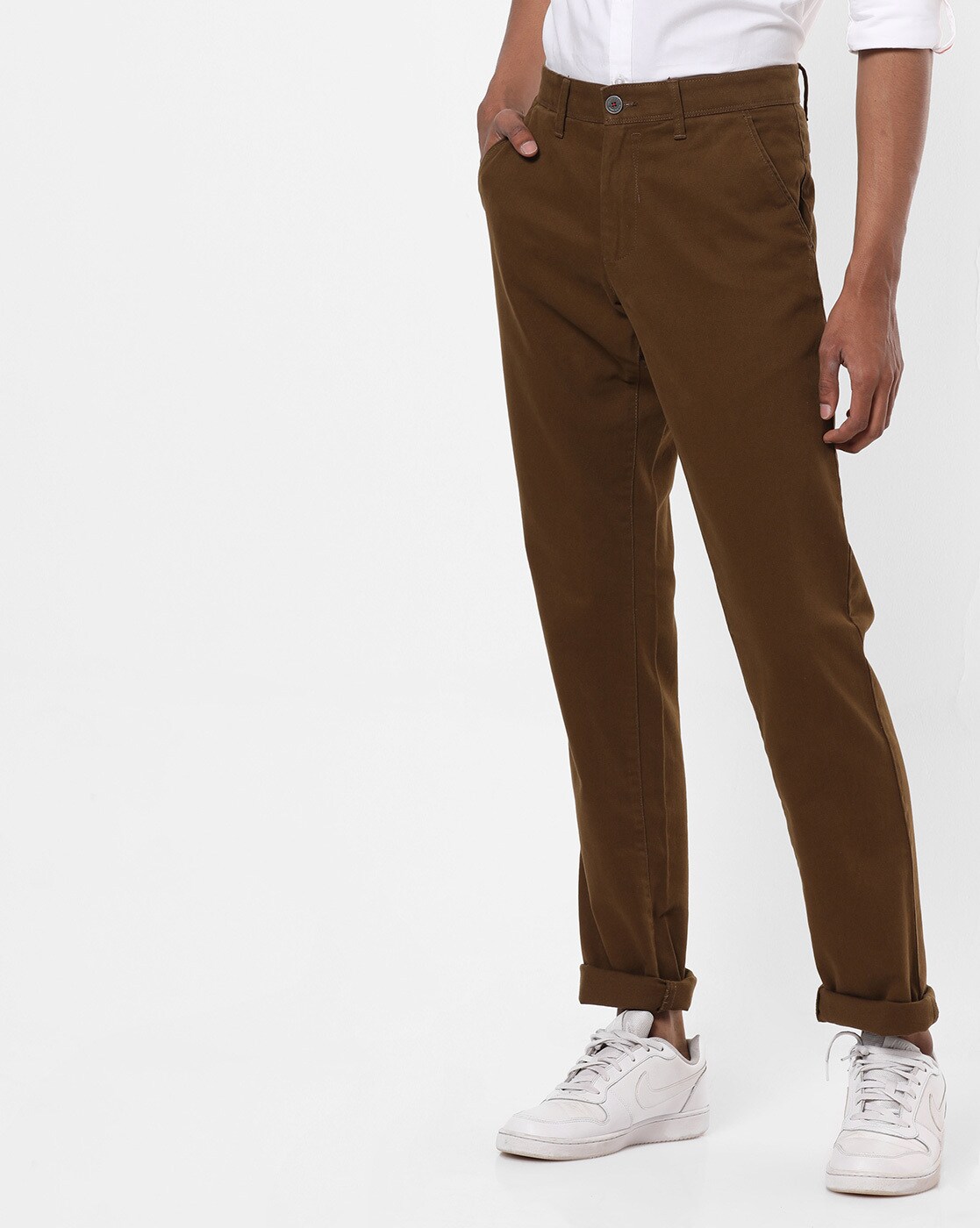 Buy Oxemberg Brown Straight Fit Checks Flat Front Trousers for Mens Online   Tata CLiQ