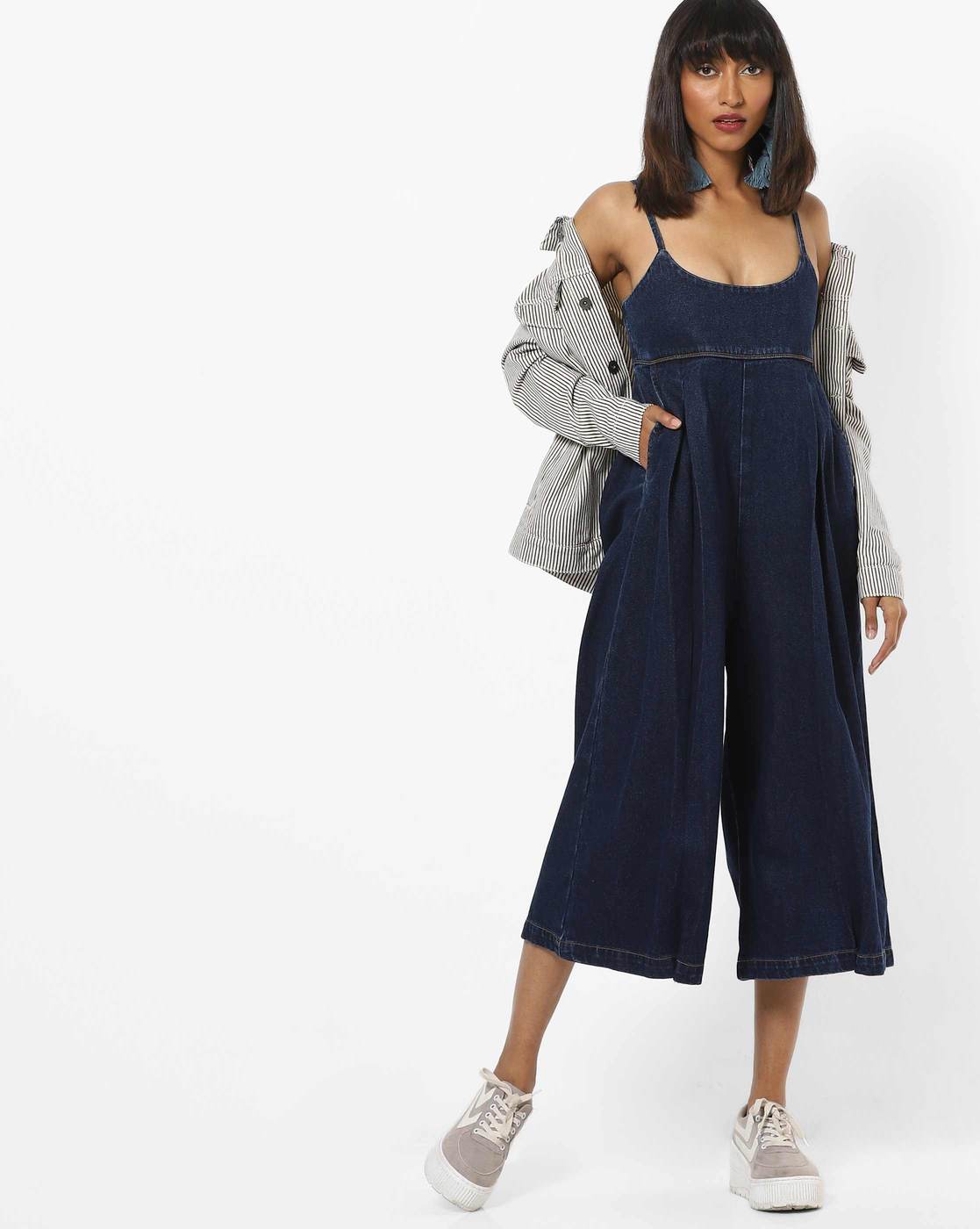 dark blue dungaree dress