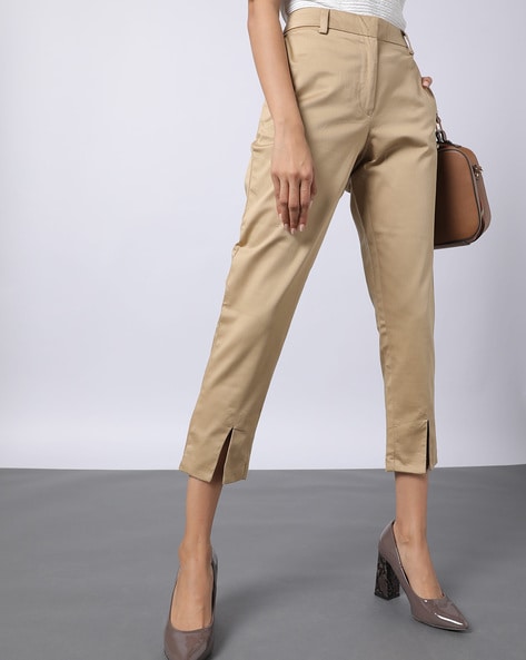 Beige Off White High Waist Ankle Length Pants