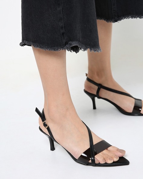 black open toe kitten heels