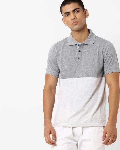 Colourblock Polo T-shirt with Ribbed Sleeve Hems