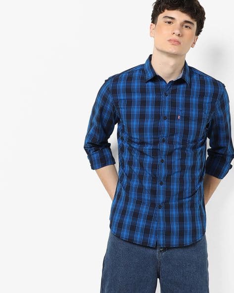 levis blue check shirt