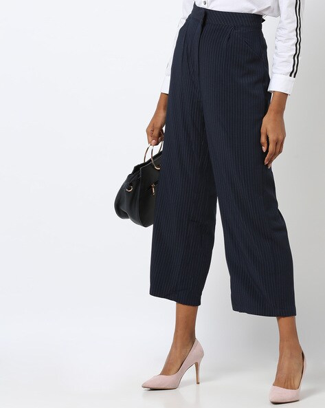 striped navy trousers