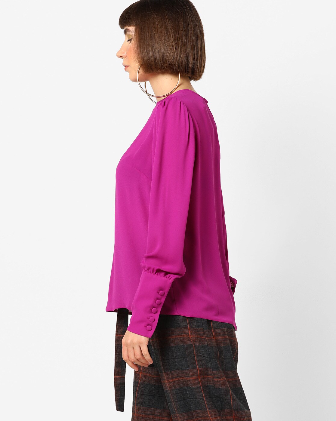 Fuchsia Accent Masculine Shirt - Women - Ready-to-Wear