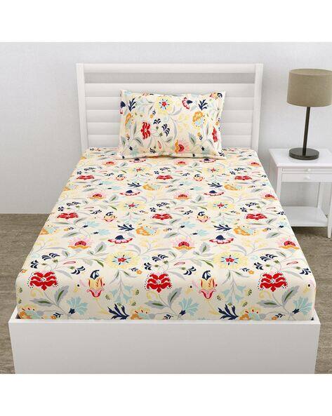 Haus & Kinder 90 GSM Floral Pint Single Bedsheet with Pillow Cover