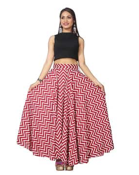 Women Leheriya Flared Maxi Skirt