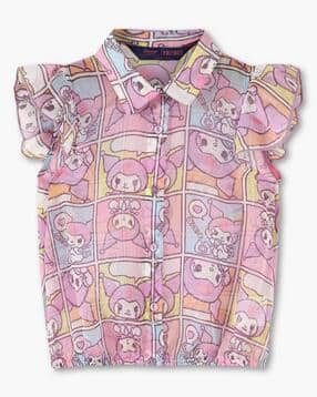 Girls Graphic Print Relaxed Fit Blouson Top