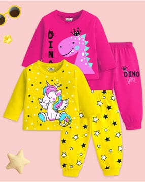 kuchipoo Girls Pack of 2 Graphic Print T-Shirts with Joggers-picture-17
