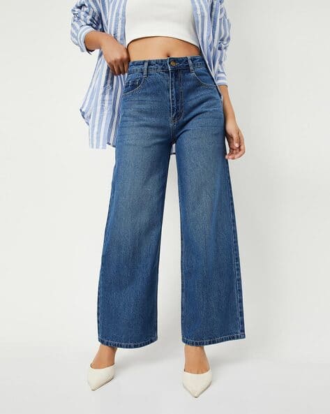 Women Washed Wide Leg Jeans