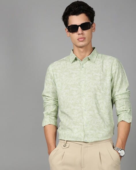 British Club Men Leaf Print Slim Fit Shirt