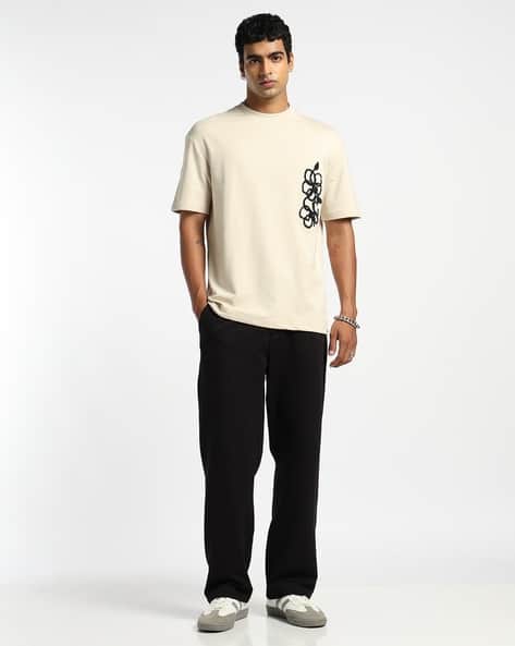 Altheory by AZORTE Men Embroidered Oversized Crew-Neck T-Shirt