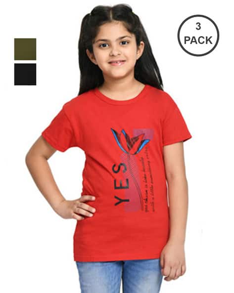 Pixie N Prince Girls Pack of 3 Typographic Print Slim Fit T-Shirt