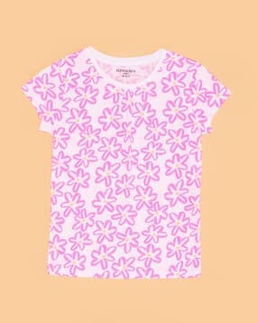 Girls Floral Regular Fit T-Shirt -image-1