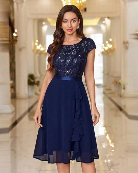 Buy Navy blue Dresses for Women by Thapnath Online