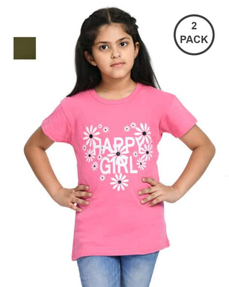 Pixie N Prince Girls Pack of 2 Typographic Print Slim Fit T-Shirt