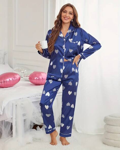 Jade & Julie Women Geometric Print Shirt & Pyjamas Set