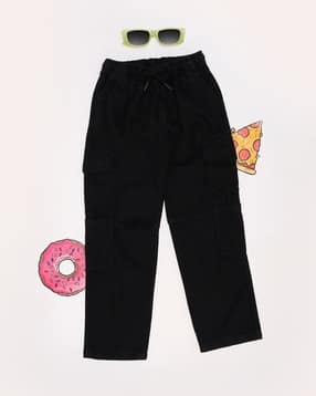 Girls Cotton Baggy Jeans with Elasticated Drawstring Waist