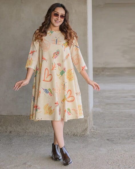 FABNEX Women Novelty Print Flared Kurti