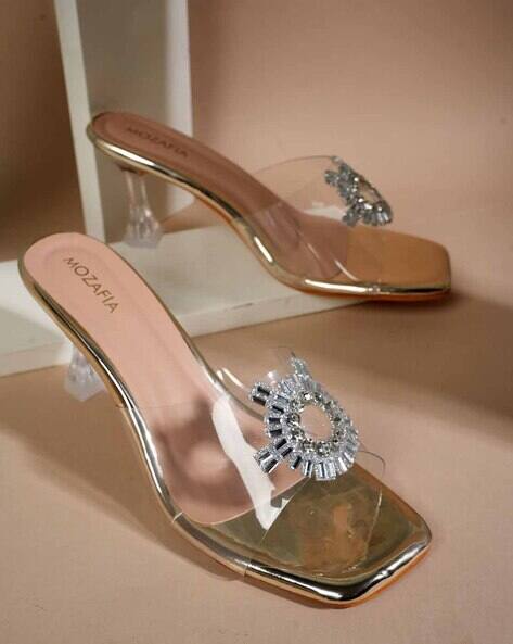 MOZAFIA Women Embellished Slip-On Kitten Heeled Sandals