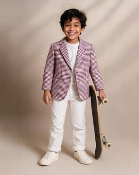 tales & stories Boys Checked Blazer with Welt Pockets-picture-33