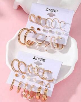 jewels galaxy Pack of 18 Women Gold-Plated Hoop Earrings-picture-13