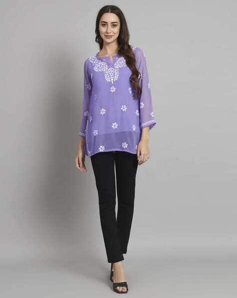 Women Embroidered Straight Kurti with Slip
