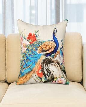 bed-sheet.com Pack of 5 Peacock Jute Digital Print Cushion Cover-picture-37