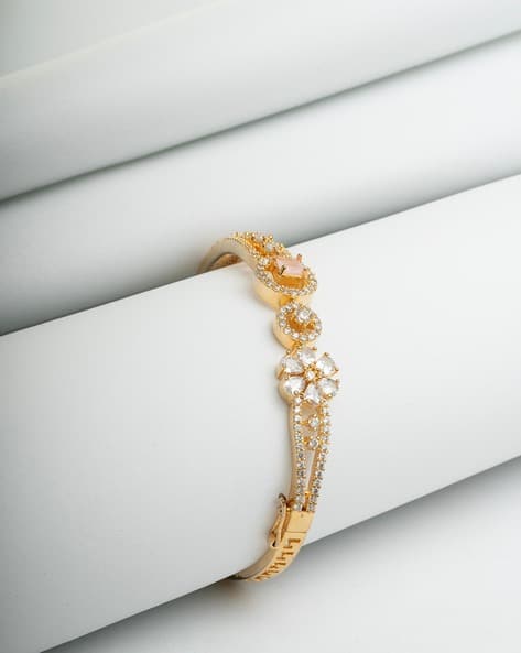 KAYRAH Women Gold-Plated Stone-Studded Slip-On Cuff Bracelet