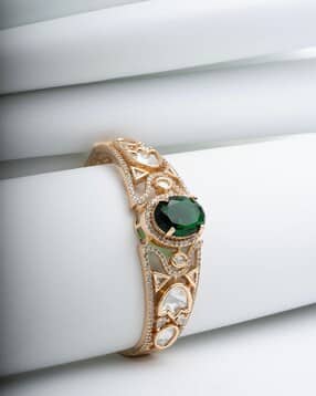 women gold-plated stone-studded cuff bracelet