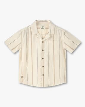 Boys Striped Relaxed Fit Shirt with Patch Pocket