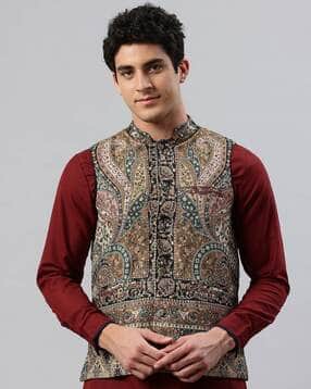 swi stylish Men Paisley Print Tailored Fit Nehru Jacket-picture-38