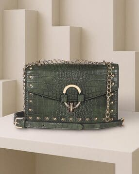 allen solly Women Croc-Embossed Sling Bag with Chain Strap-picture-17