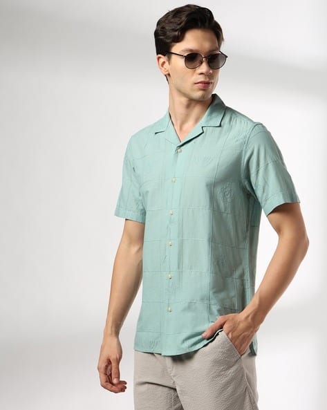 NETPLAY Men Embroidered Slim Fit Cotton Shirt