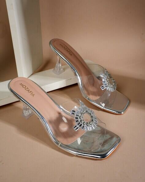 MOZAFIA Women Embellished Kitten Heeled Sandals
