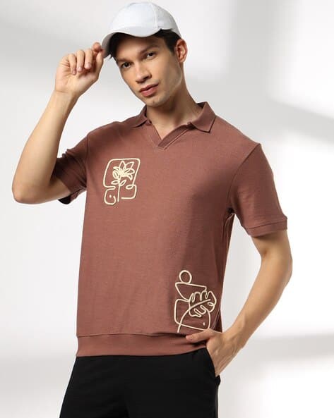 Teamspirit Men Cord Embroidered Johny Regular Fit Polo T-Shirt
