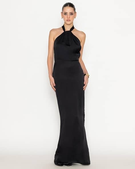 Women Halter-Neck Gown Dress with Side Slit
