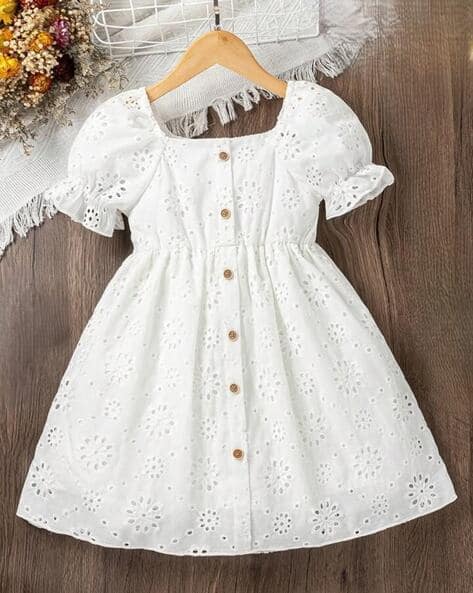 STYLECONNECT Girls Floral Print Fit & Flare Cotton Girls Western Wear Dress For Girls (White, 7-8Y)
