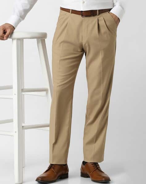 Men Pleated Straight Fit Trousers