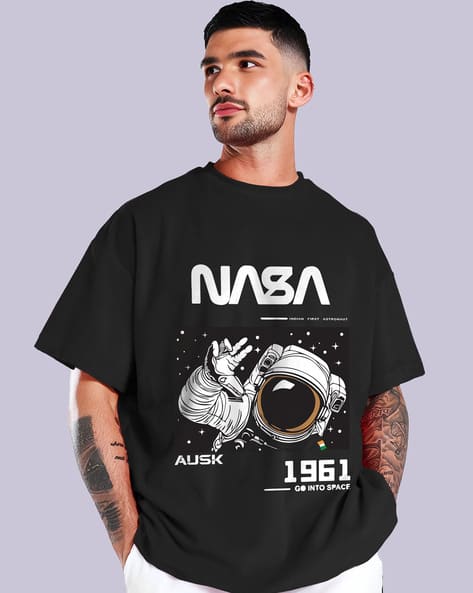 Men Graphic Print Oversized Fit Crew-Neck T-Shirt