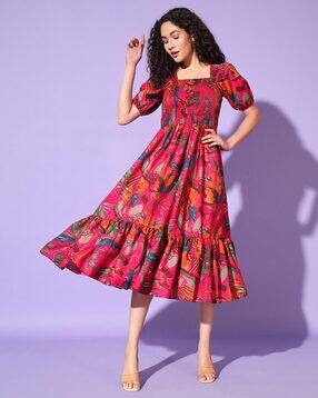 Buy Asthamoxi Women Floral Print Fit & Flare Dress Online | Ajio.com