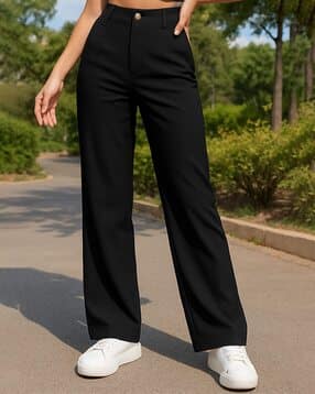Women High-Rise Relaxed Fit Flat-Front Trousers