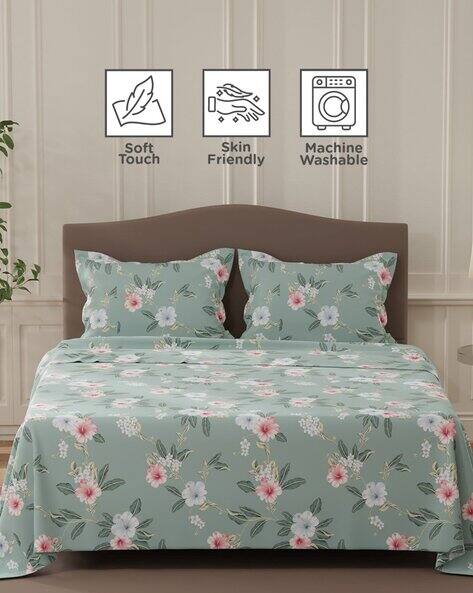 Layers Cotton 140 TC Floral Double Bedsheet with Pillow Covers