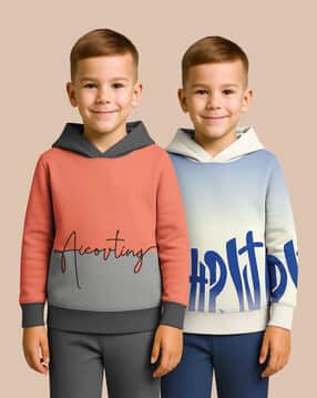 hellcat Boys Pack of 2 Typographic Print Regular Fit Hoodies-picture-11
