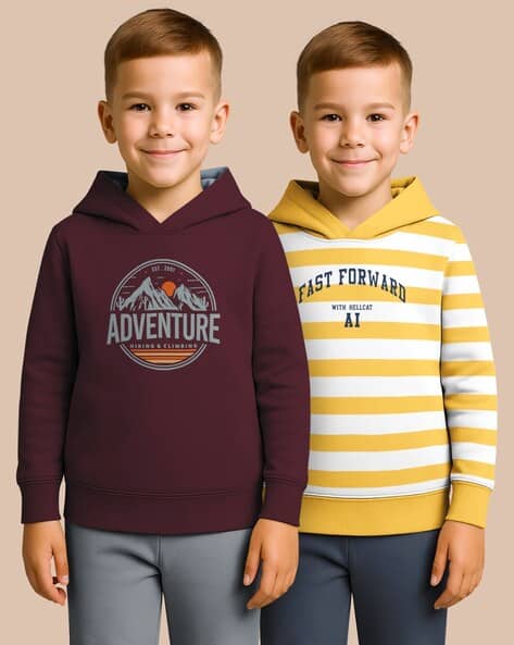 Hellcat Boys Pack of 2 Typographic Print Regular Fit Hoodies