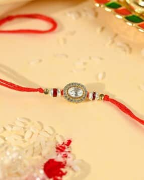 touch925 Men Oval Stone -Studded Halo Gems Rakhi-picture-28