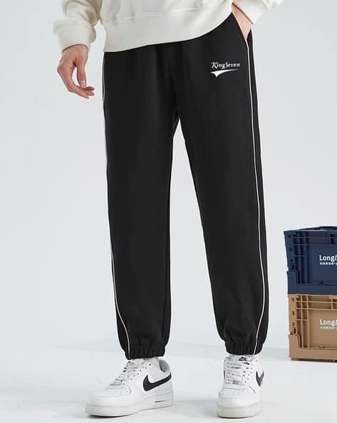 Men Straight Track Pants with Elasticated Drawstring Waist