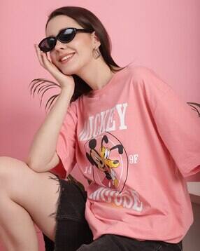 tromko Women Micky Mouse Print Regular Fit Crew-Neck T-Shirt-picture-12